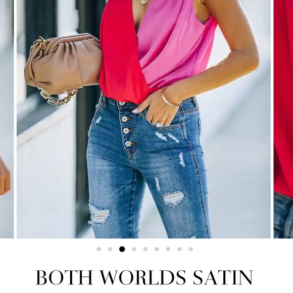 DRAPE TIE BODYSUIT - RED & FUCHSIA - Picture 4 of 6